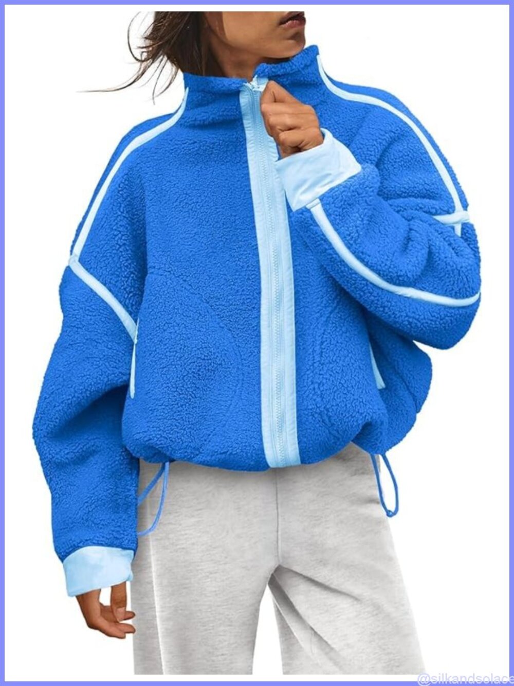 Womens Sherpa Fleece Zip Up Jacket Oversized Cropped Fuzzy Coat